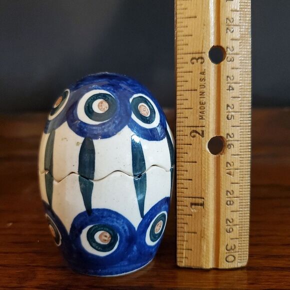 Boleslawiec Polish Hand Made Pottery Salt Pepper Cracked Egg Shaker Peacock - Picture 5 of 6